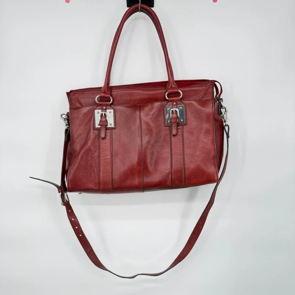 Wilsons Leather Laptop Messenger Briefcase Red Buckle Satchel Work Bag